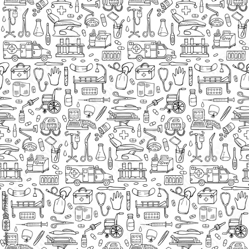 Seamless medical  hand drawn doodle pattern
