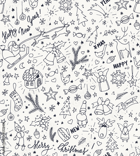 Sketchy doodle winter Christmas and New Year pattern