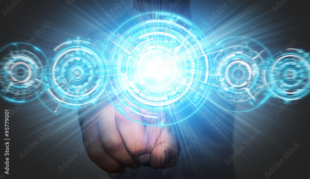 Businessman in his office using tactile interface Businessman in his office using tactile interface
