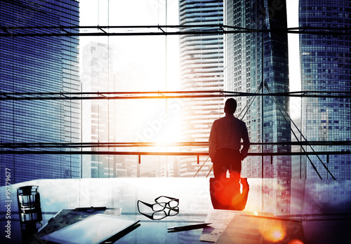 Fotografi Cityscape Businessman Thinking Leadership Concepts