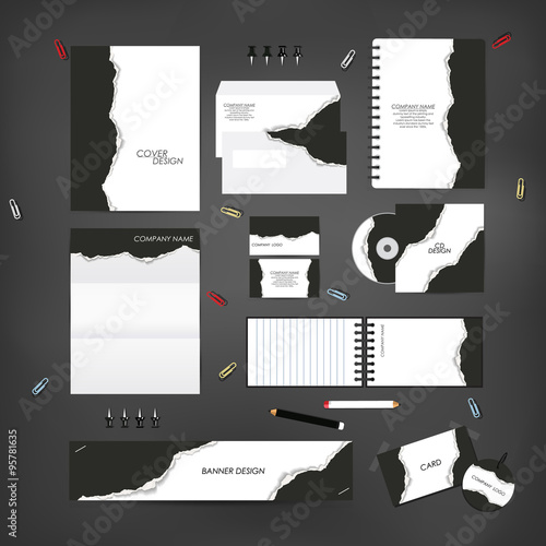Stationery template design set with Torn paper. Template for Business artworks.