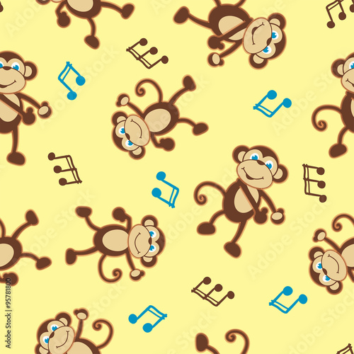 Dancing monkey to music seamless pattern