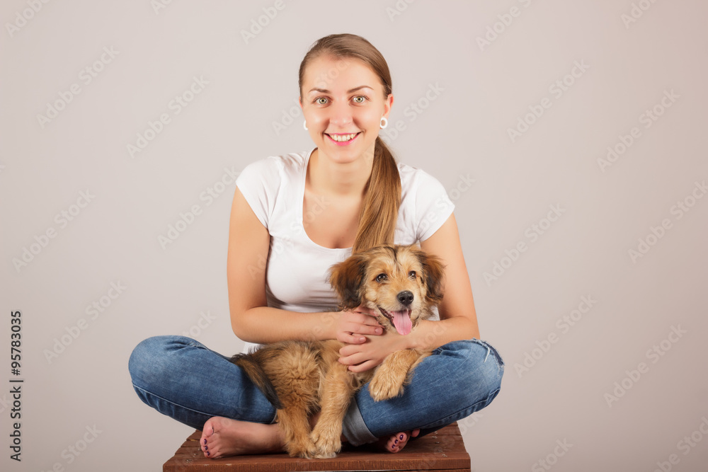 Beautiful woman with little dog