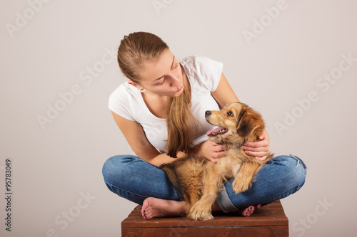 Beautiful woman with little dog