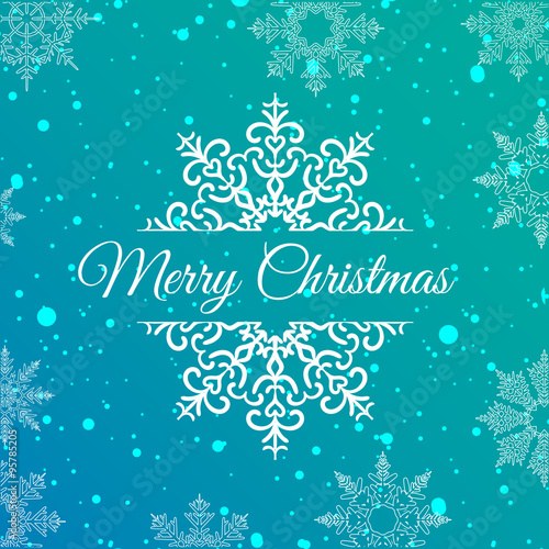 Winter card Merry Christmas, banner blue color isolated on the frosty background with snow and snowflakes. Vector illustration EPS 10