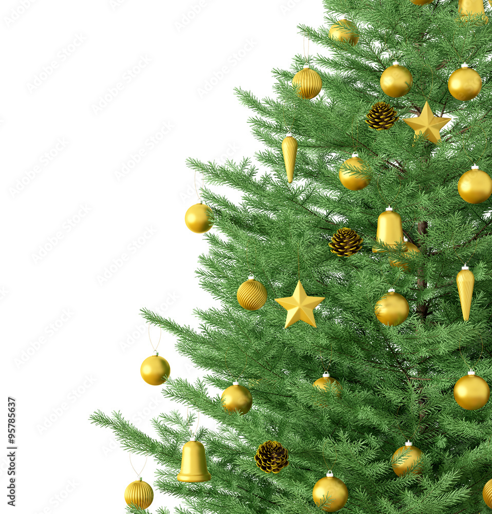 Christmas tree isolated 3d rendering - obrazy, fototapety, plakaty 