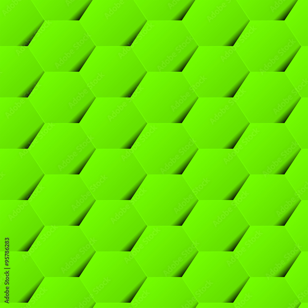 Green geometric hexagon background seamless pattern with shadow