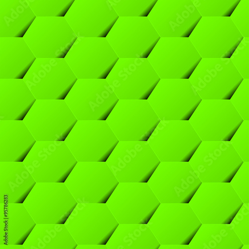 Green geometric hexagon background seamless pattern with shadow