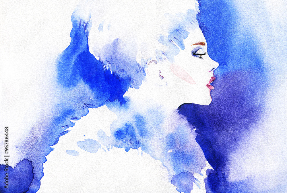 woman portrait, abstract watercolor .fashion background