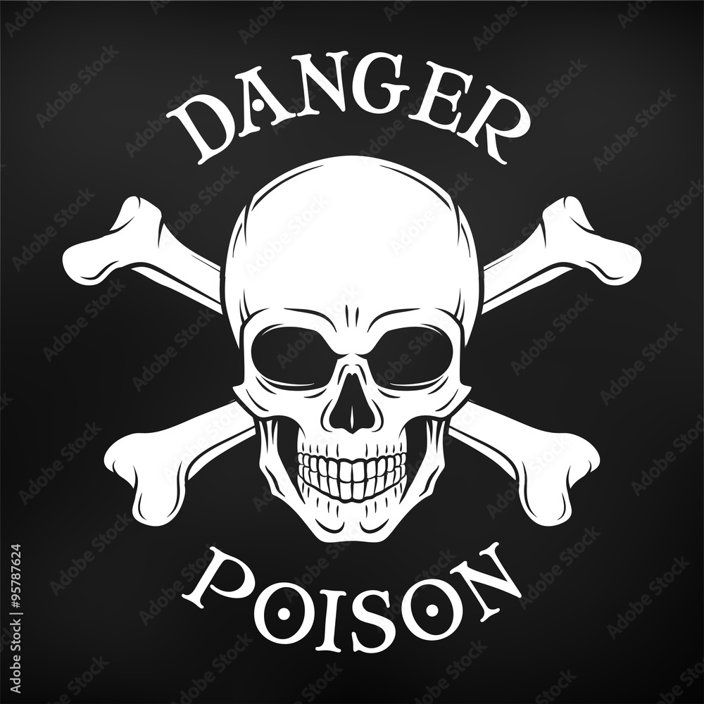 Danger skull vector on black background. Jolly Roger with crossbones logo  template. death t-shirt design. Pirate insignia concept. Poison icon  illustration Stock Vector | Adobe Stock