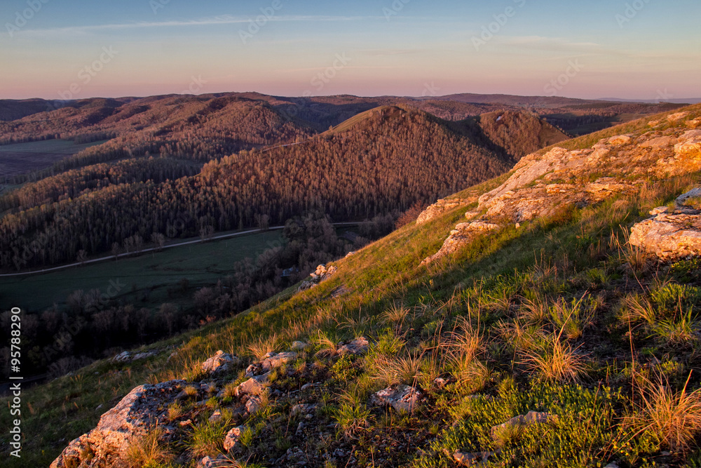 Fototapeta premium Mountain slope in the sunlight