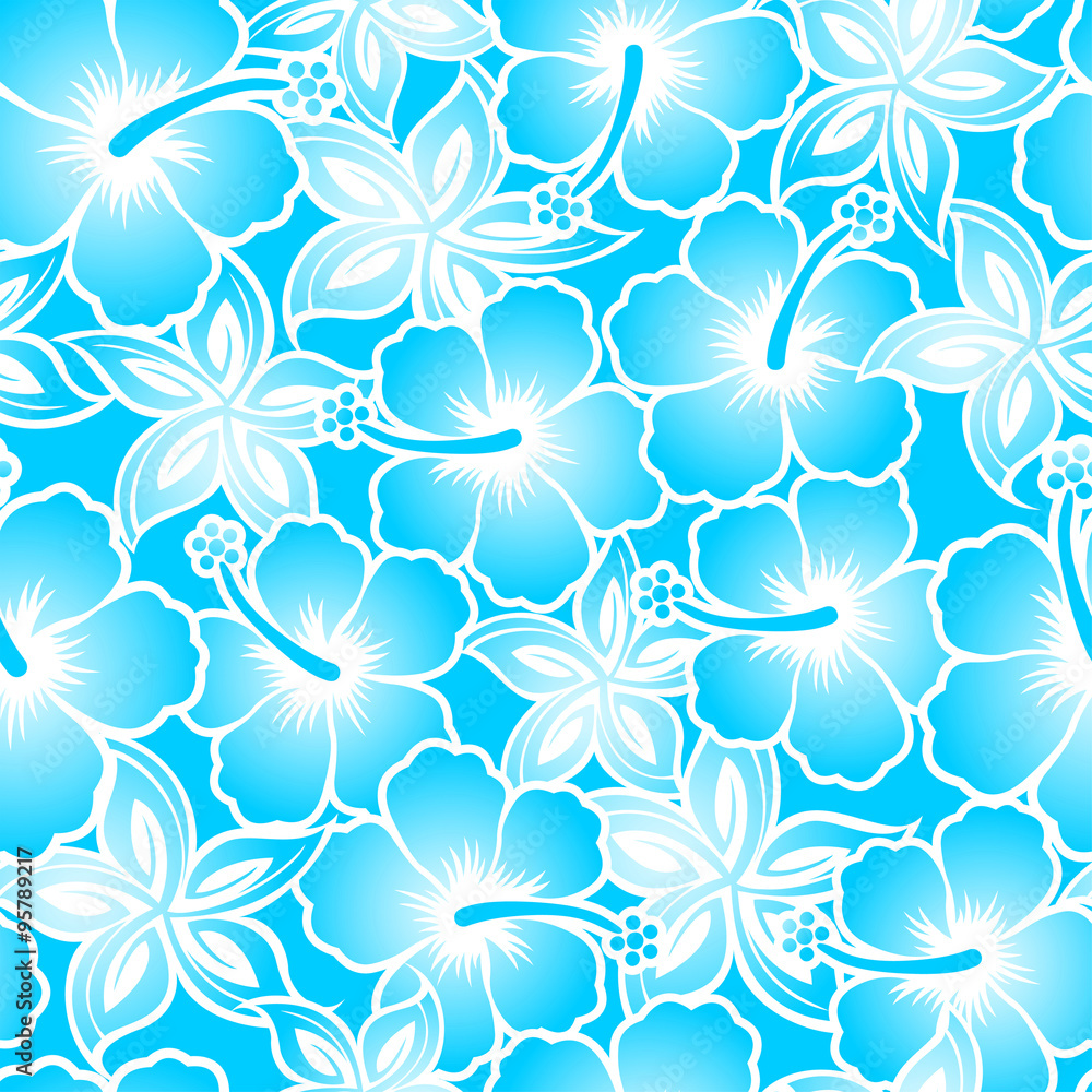 Hibiscus tropical blue gradient seamless pattern Hibiscus tropical blue gradient seamless pattern