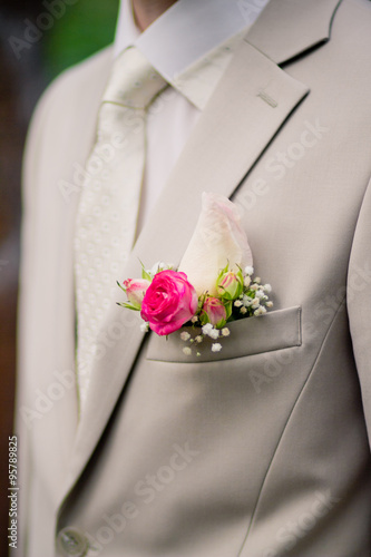 Wedding boutonniere on suit