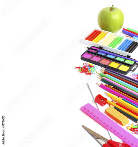 colorful assortment school supplies isolated white background 