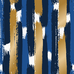 Wandcirkels Blauw goud patronen Abstracte penseelstreken patroon blauwtinten  © Iveta Angelova