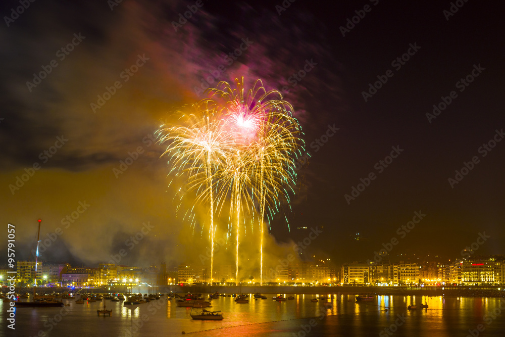 Festival of fireworks in Donostia, Gipuzkoa (Spain)