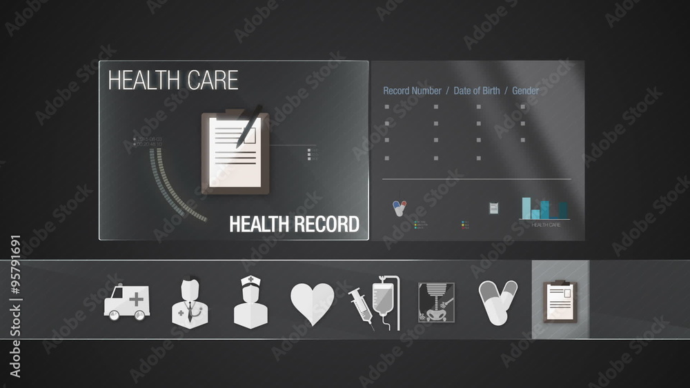 Health record icon for Health Care contents.Technology medical care service.Digital display application.(included Alpha) Health record icon for Health Care contents.Technology medical care service.Digital display application.(included Alpha)