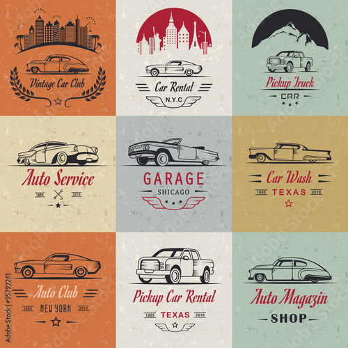 Vector Set of Vintage Car Badges and Sign