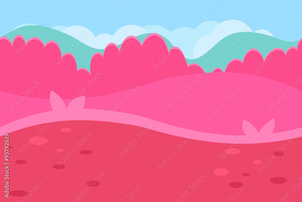 Seamless Landscape of Grassy Road and Pink Hills for Game Seamless Landscape of Grassy Road and Pink Hills for Game
