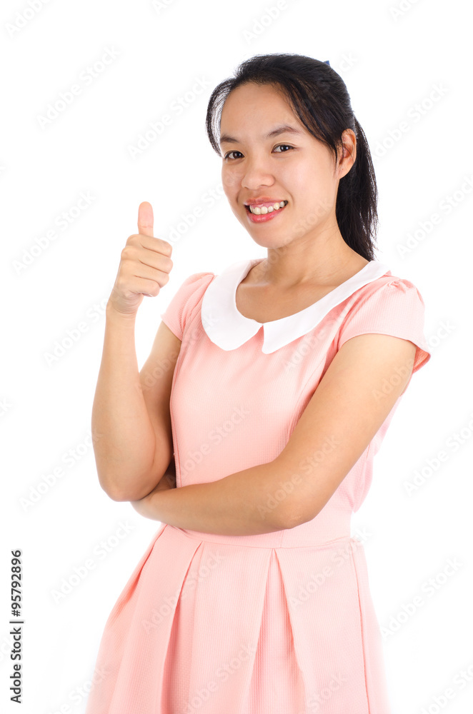 Portrait of young asian woman smile and happy on white background Portrait of young asian woman smile and happy on white background