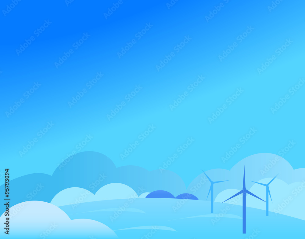 Wallpaper Landscape with Windmill in Winter, Vector Illustration