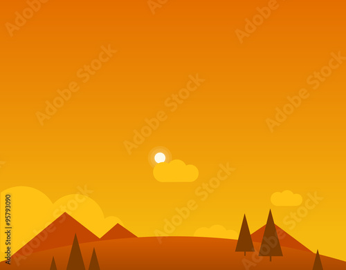Wallpaper Landscape of Desert  Mountains and Sun  Vector Illustration