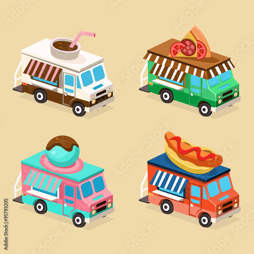 Food Truck Designs. Set of Vector Illustrations.