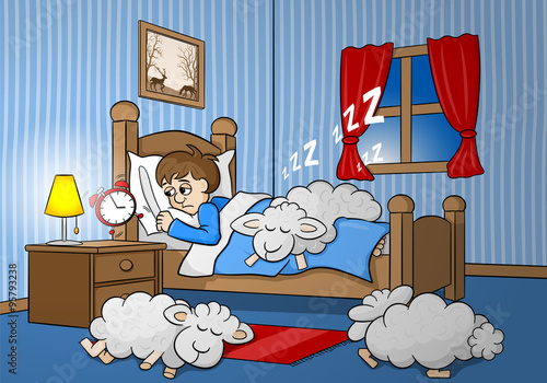 schlafloser Mann wird am Morgen vom Wecker geweckt 