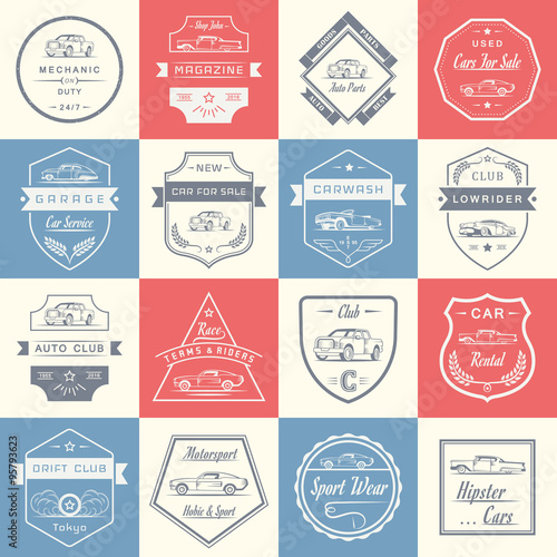 Vector Set of Vintage Car Badges and Sign