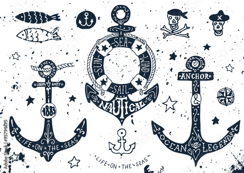 Set of hand drawn anchors