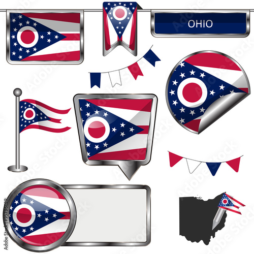 Glossy icons with flag of Ohio photo