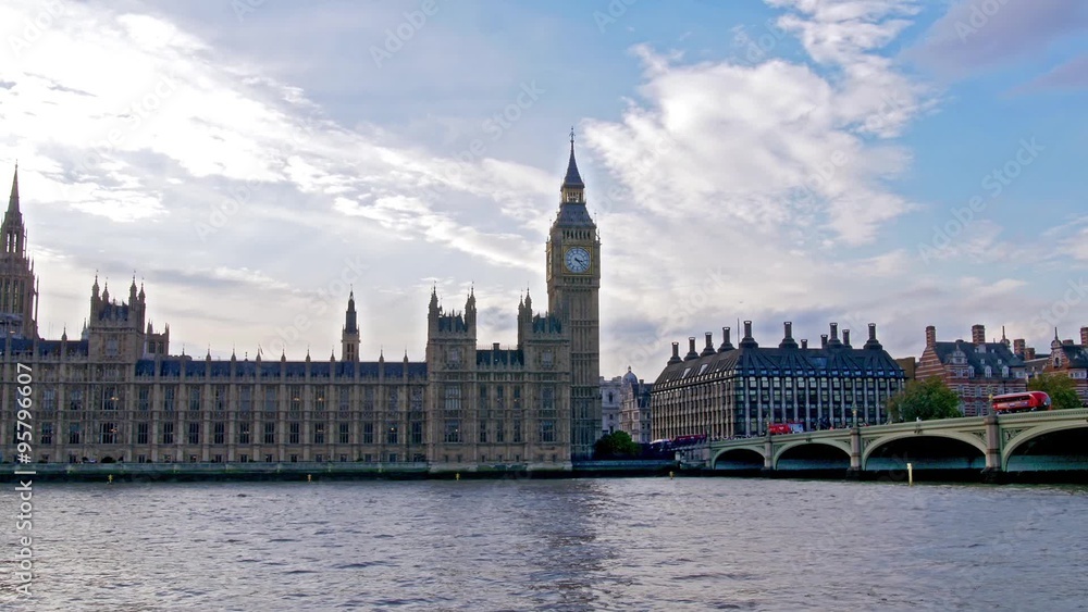 Panning view of the House of Parliament and the Big Ben in London Panning view of the House of Parliament and the Big Ben in London