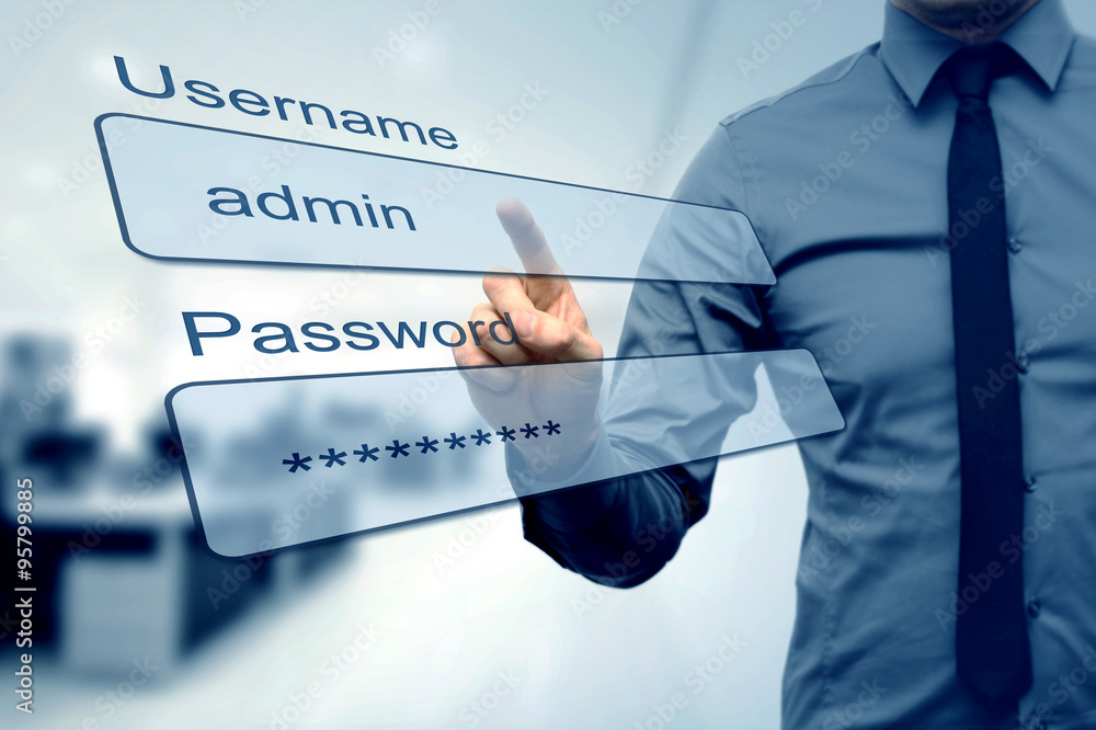 login box - finger pushing username and password fields
