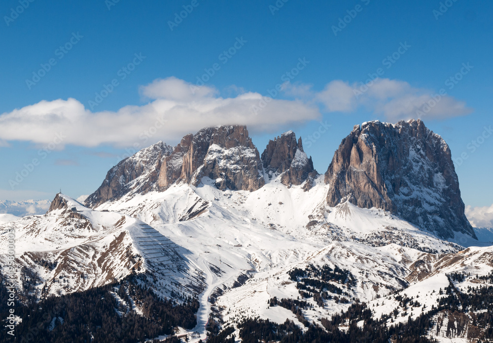 Dolomites Alps - overlooking the Sella group  in Val Gardena. Italy