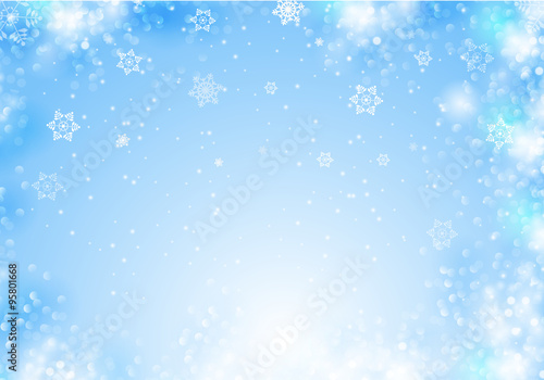 Winter background with beautiful various snowflakes