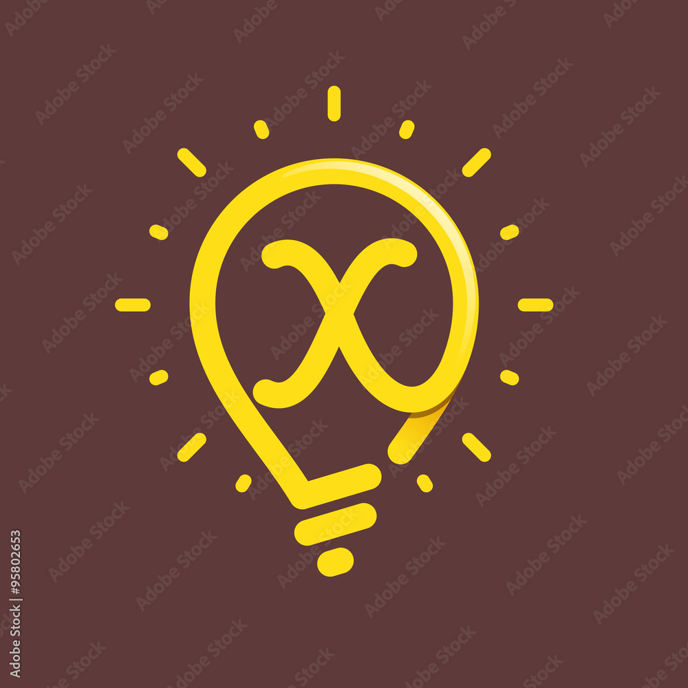 X letter with light bulb or idea icon. X letter with light bulb or idea icon.