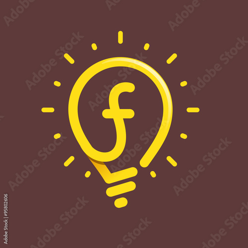 F letter with light bulb or idea icon.