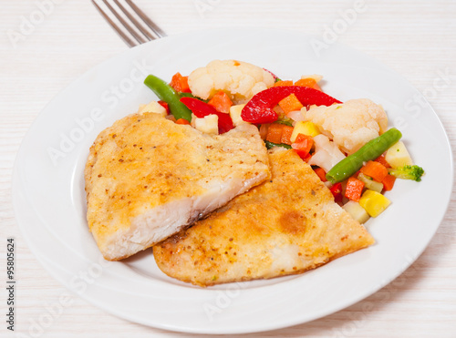 Fried fish fillet and Mixed vegetables