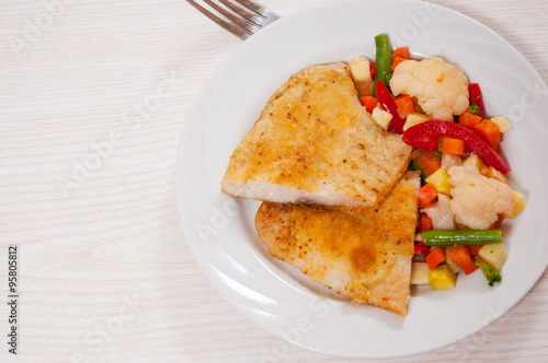 Fried fish fillet and Mixed vegetables