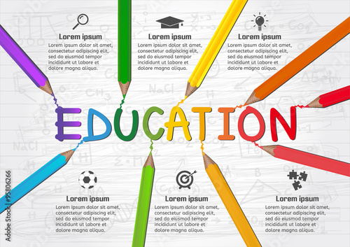 Education infographics design with crayon and paper