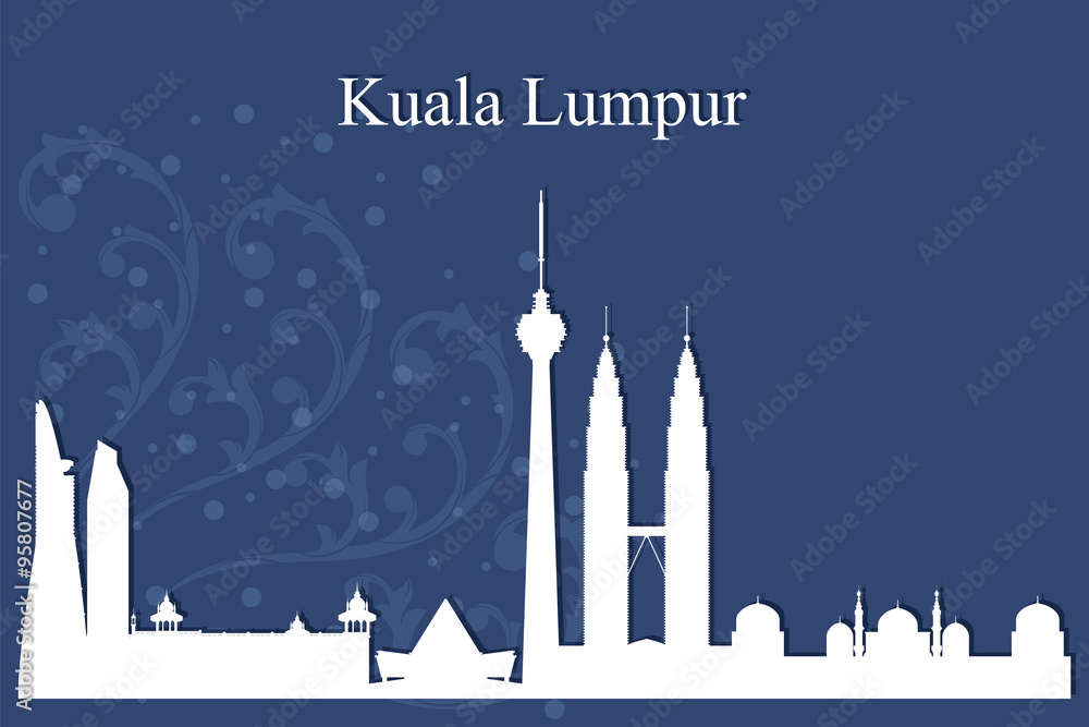 Kuala Lumpur city skyline silhouette on blue background