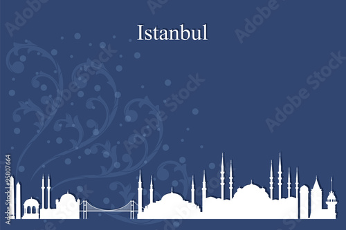 Istanbul city skyline silhouette on blue background