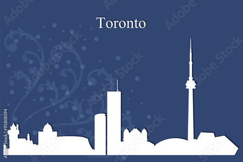 Toronto city skyline silhouette on blue background