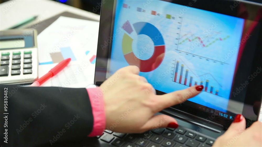 woman checking budget or payroll with laptop woman checking budget or payroll with laptop