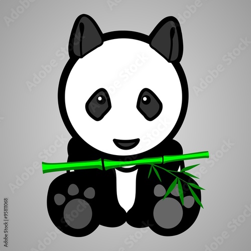 Fototapeta Naklejka Na Ścianę i Meble -  Panda Cartoon Baby Sitzend mit Bambus im Mund