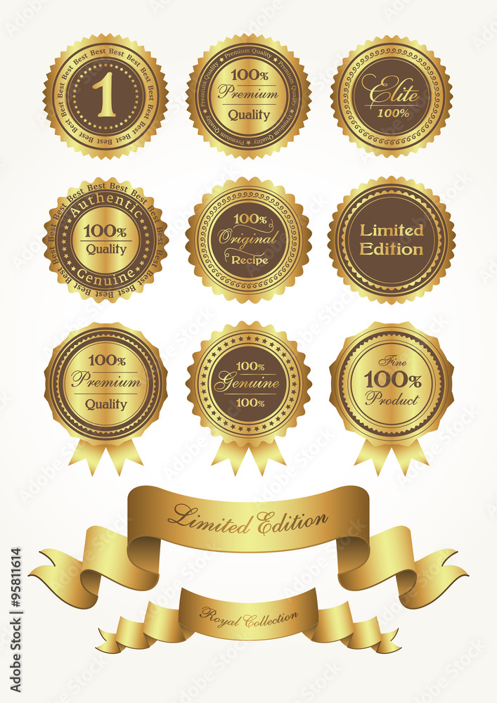Golden awards and ribbons, vector illustration Golden awards and ribbons, vector illustration
