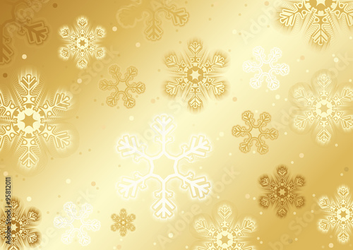 Gold Christmas Snowflakes Background - Abstract Effective Illustration, Vector