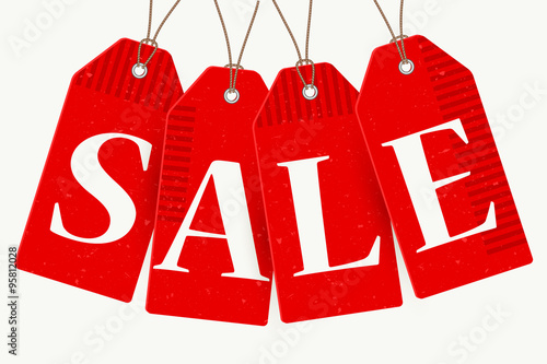 Christmas red sale paper tags, vector illustration