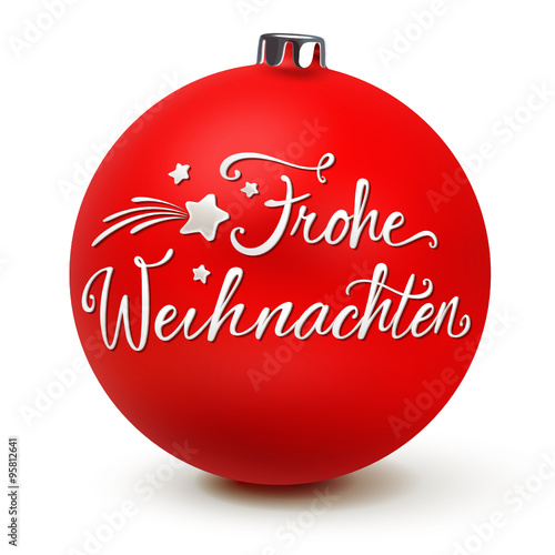 Christbaumkugel mit Weihnachtsgruß und Sternschnuppe