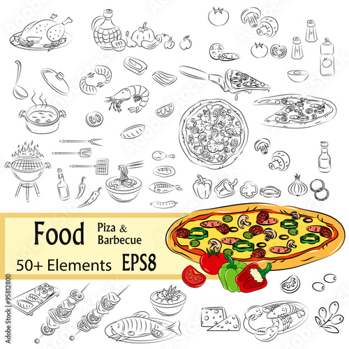 Vector Sketch Set Pizza and Fastfood